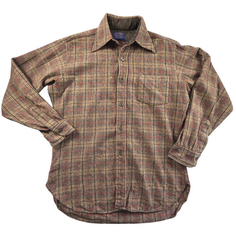Pendleton Wool Shirt Vintage‎ Plaid Quilt Lined M Brown Tan Workwear USA 70s 80s